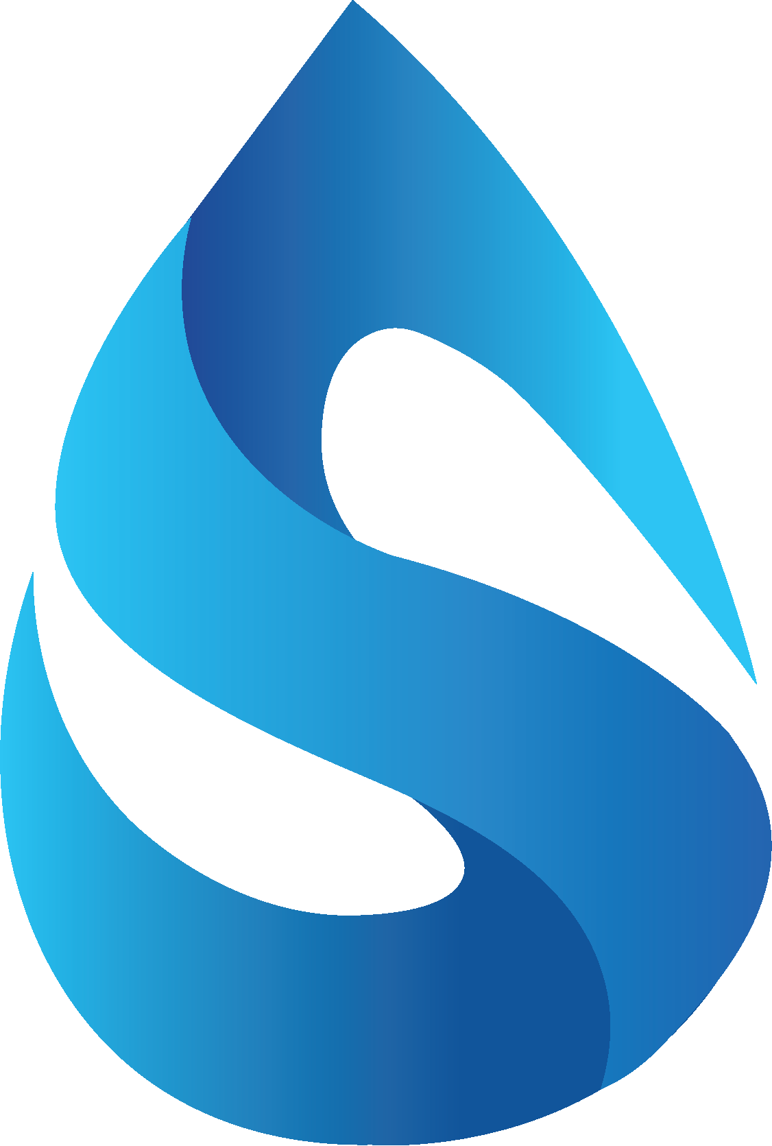 A stylized water droplet fashioned into a twisted "S".